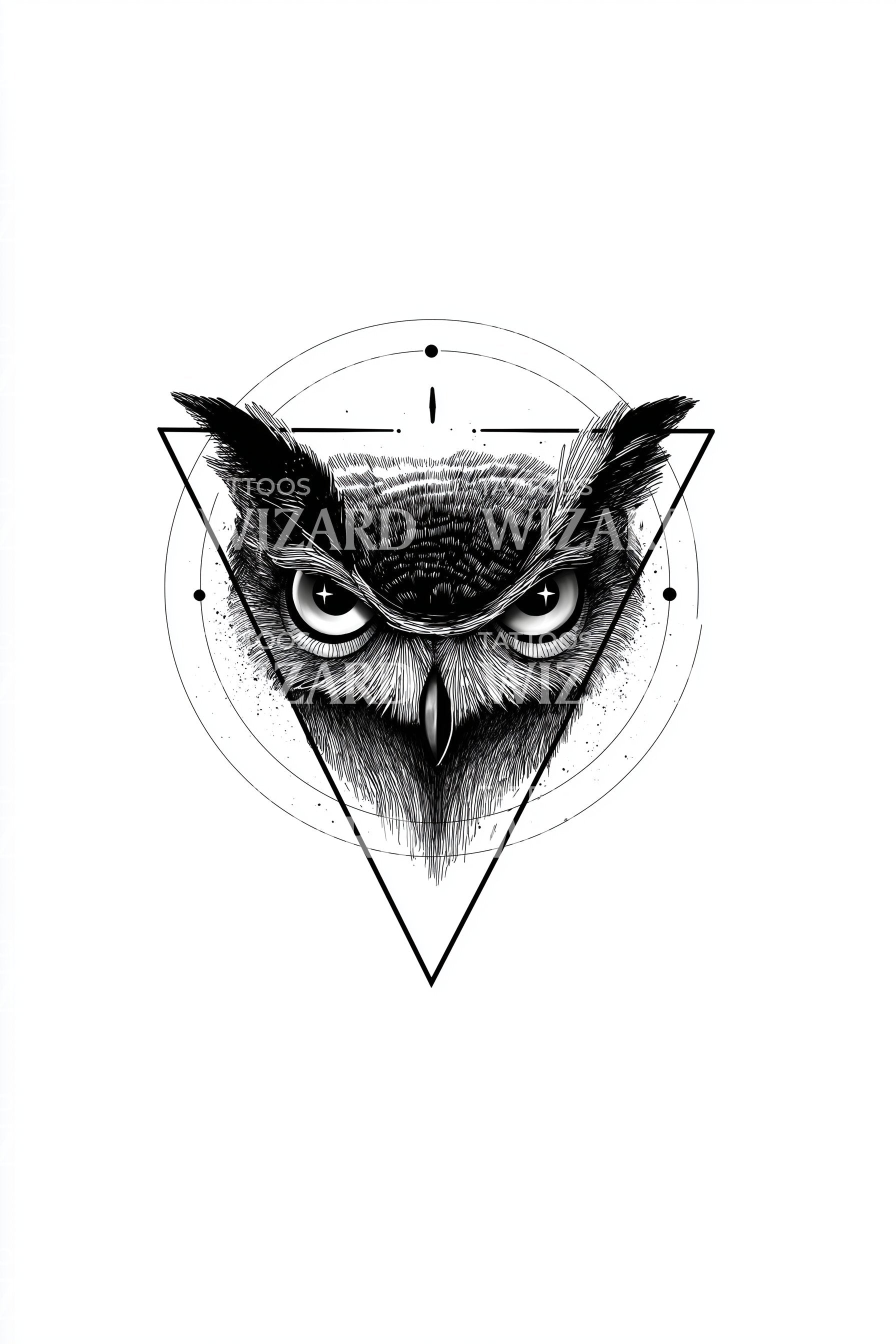 Angular Owl Face Tattoo Illustration – Tattoos Wizard Designs