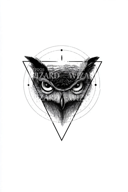 Angular Owl Face Tattoo Illustration
