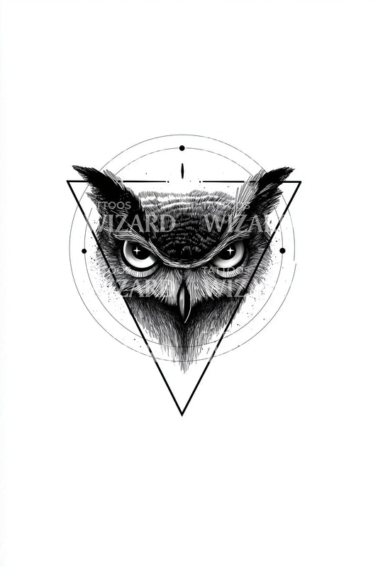 Angular Owl Face Tattoo Illustration