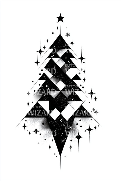 Angular Shattered Christmas Tree Tattoo Idea