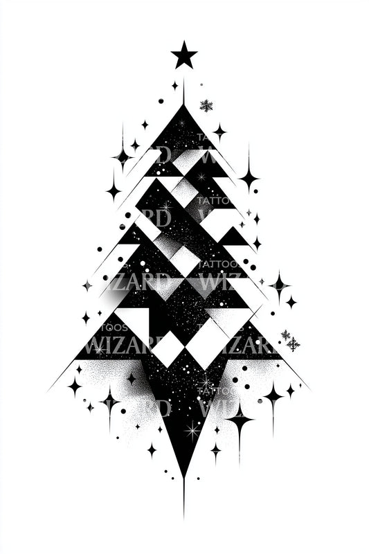 Angular Shattered Christmas Tree Tattoo Idea