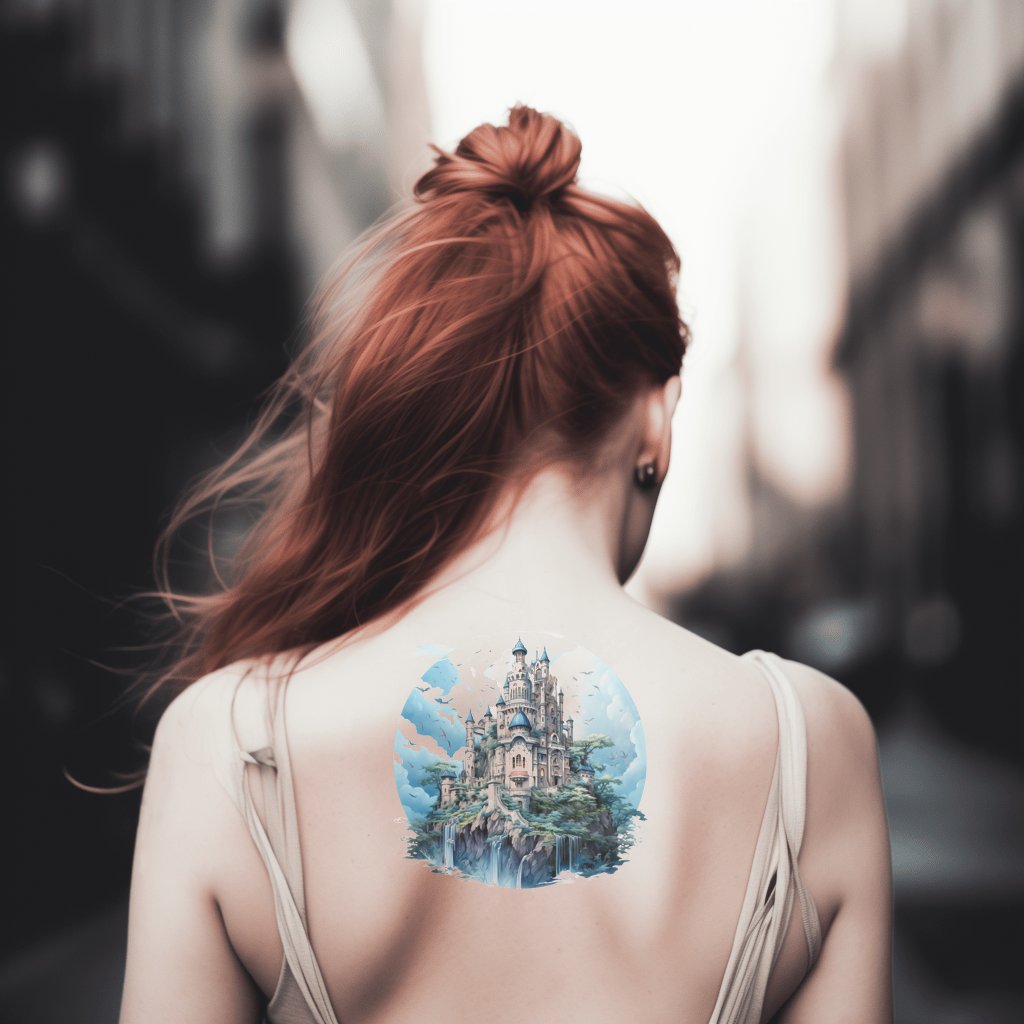 Conception de tatouage de château inspiré de Miyazaki