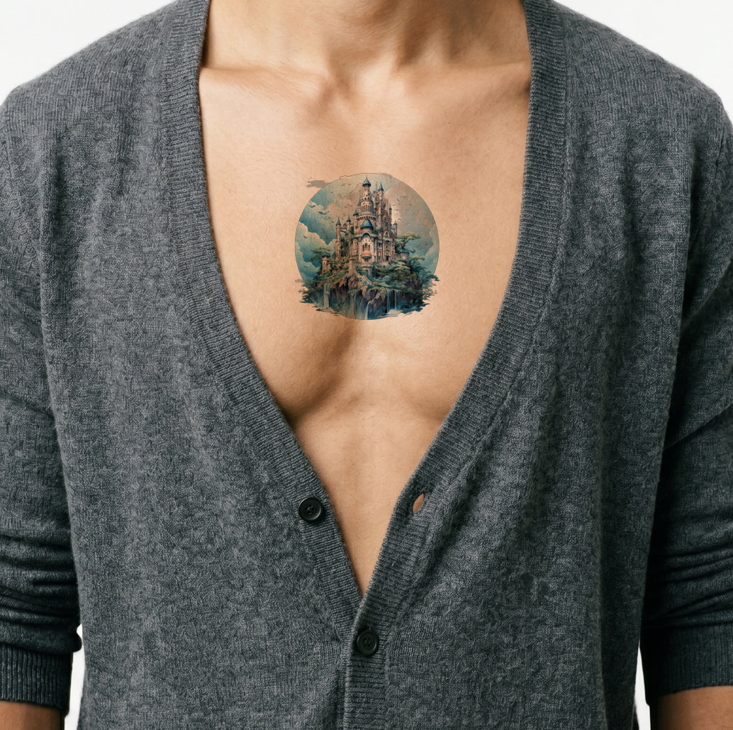 Desenho de Tatuagem de Castelo Inspirado em Miyazaki