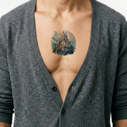 Desenho de Tatuagem de Castelo Inspirado em Miyazaki