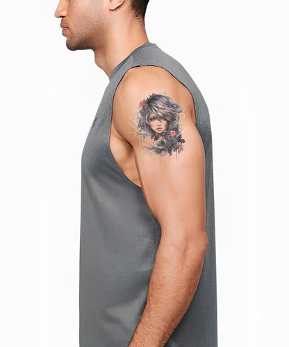 Anime Girl with Grey Hair Tattoo Design