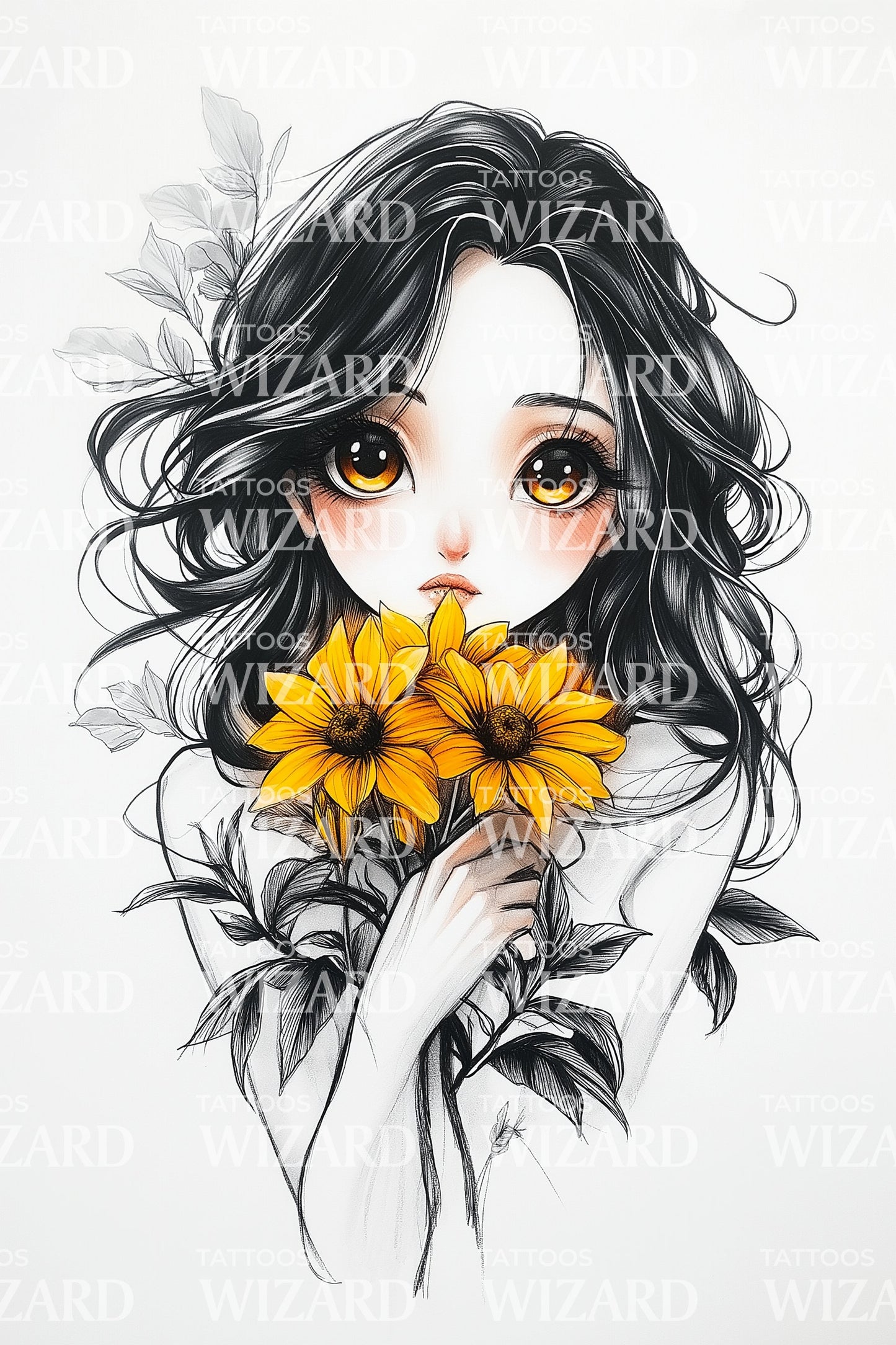 Anime Marigold Maiden Tattoo Illustration