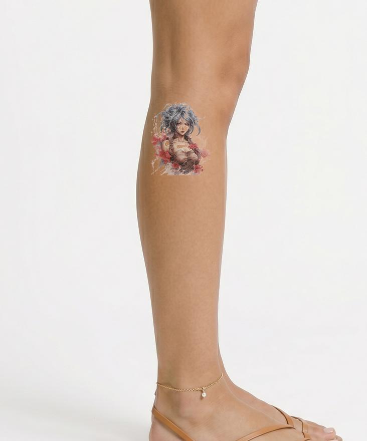 Sexy Anime Frau Porträt Blumen Tattoo Design