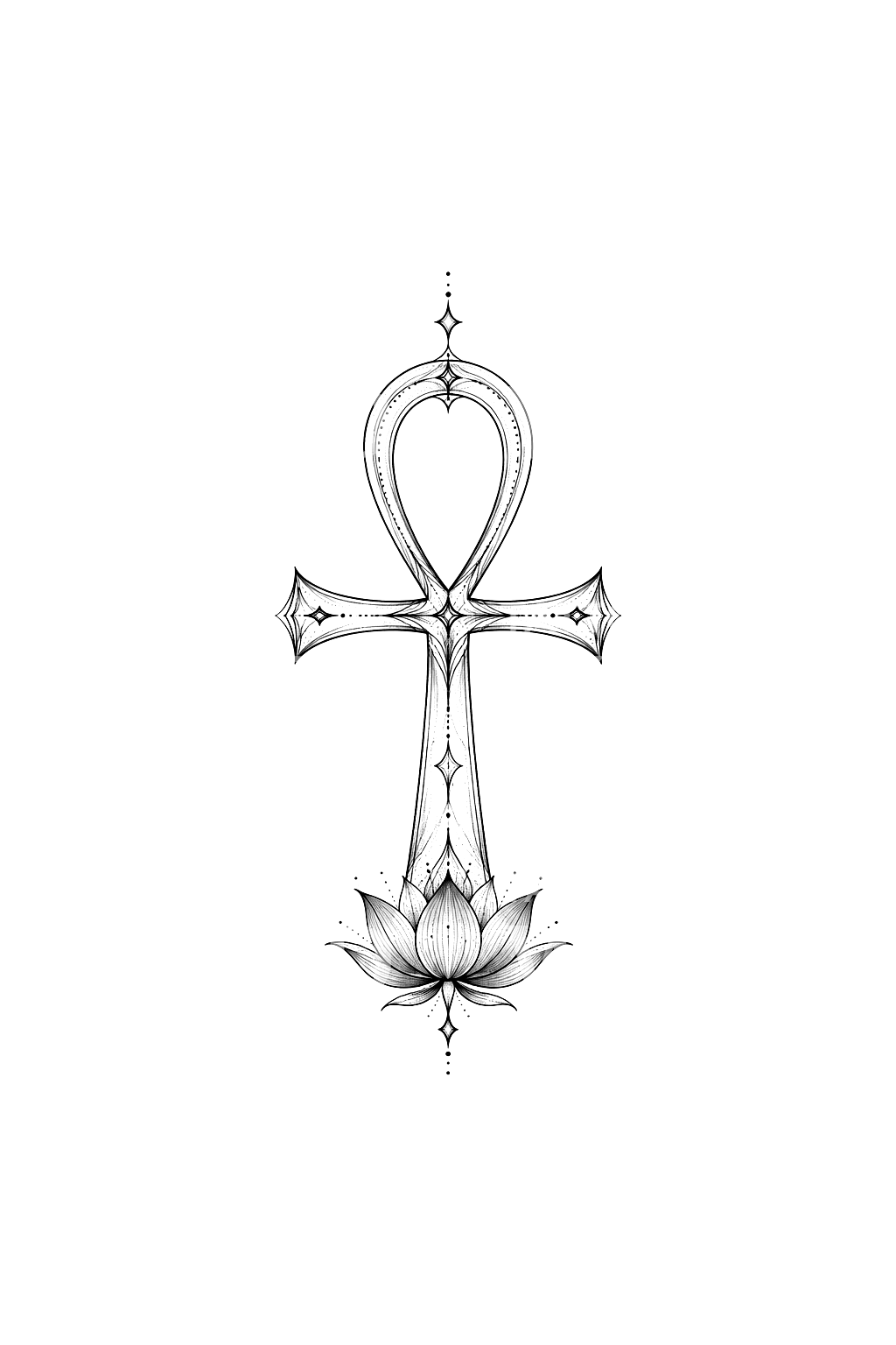 Ankh with Blue Lotus Fine Line Tattoo Design