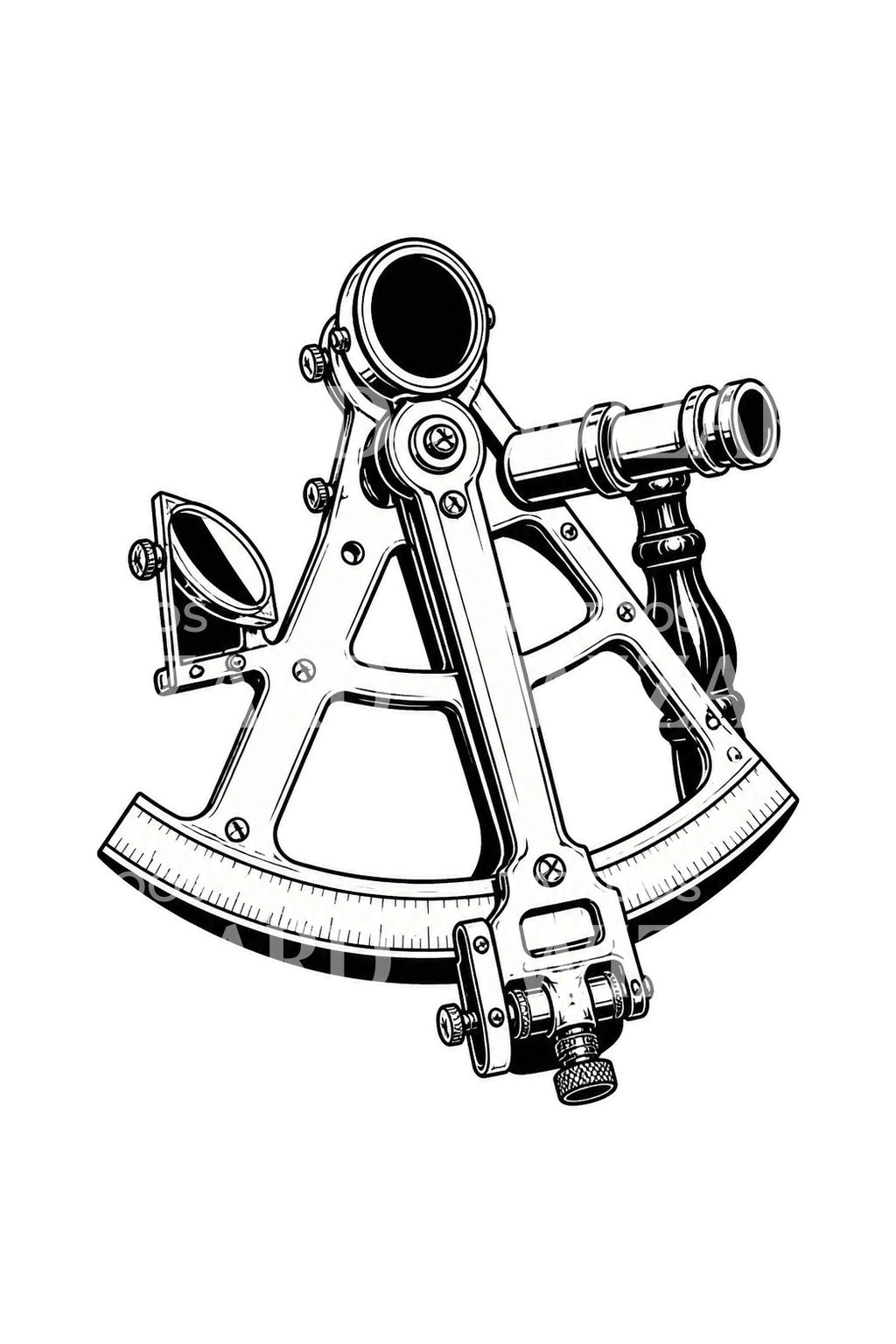 Tattoo-Illustration eines antiken Messingsextanten