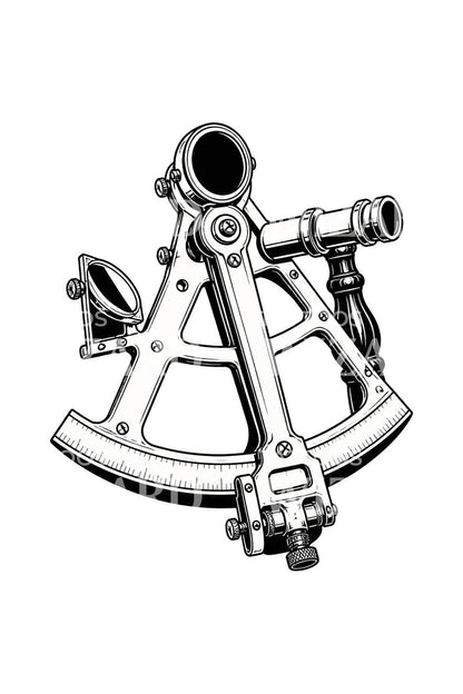 Tattoo-Illustration eines antiken Messingsextanten