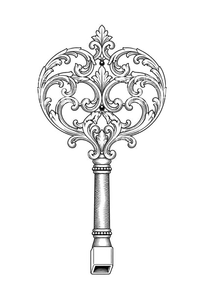 Tatoveringsdesign | Antique Clock Winding Key Tattoo Illustration