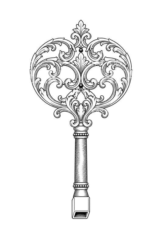 Tatoveringsdesign | Antique Clock Winding Key Tattoo Illustration