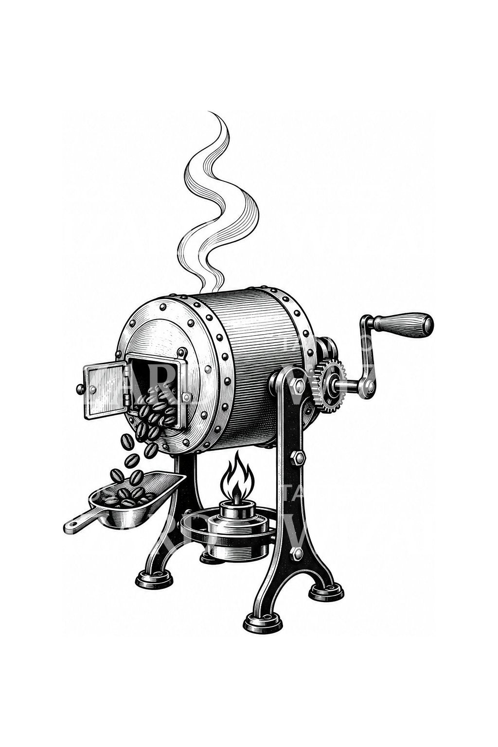 Ilustração de tatuagem de tambor antigo de torrefação de café