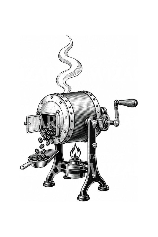 古董咖啡烘焙滚筒纹身插画