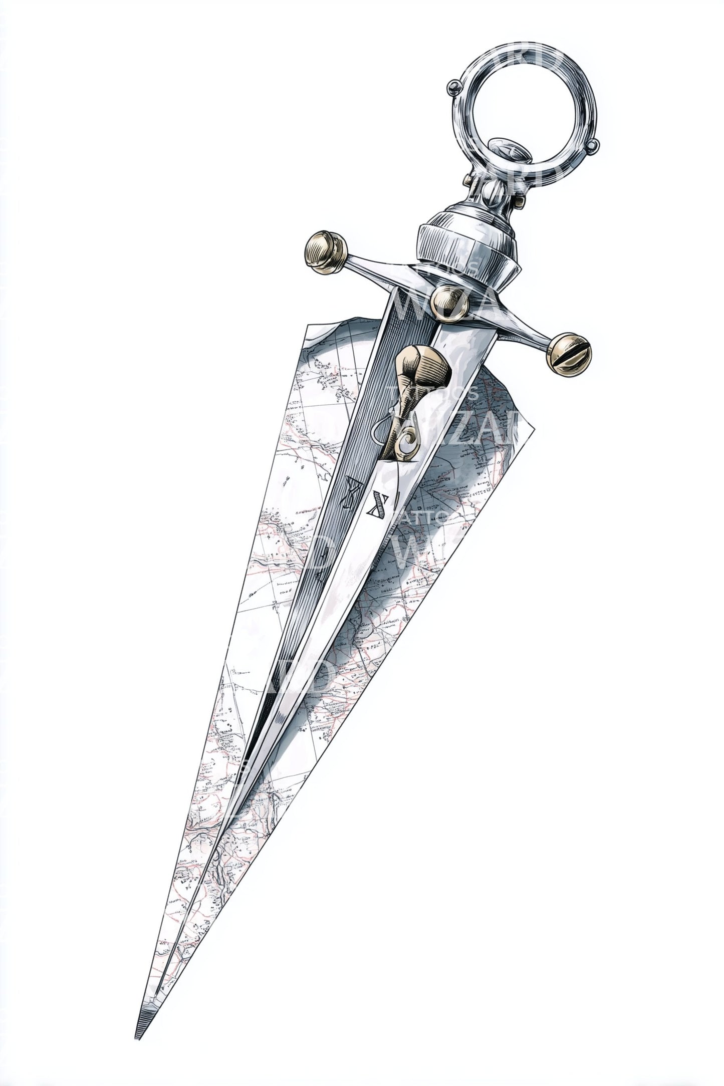 Antique Compass Dividers Tattoo Illustration