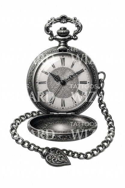 Antique Pocket Watch Tattoo Design