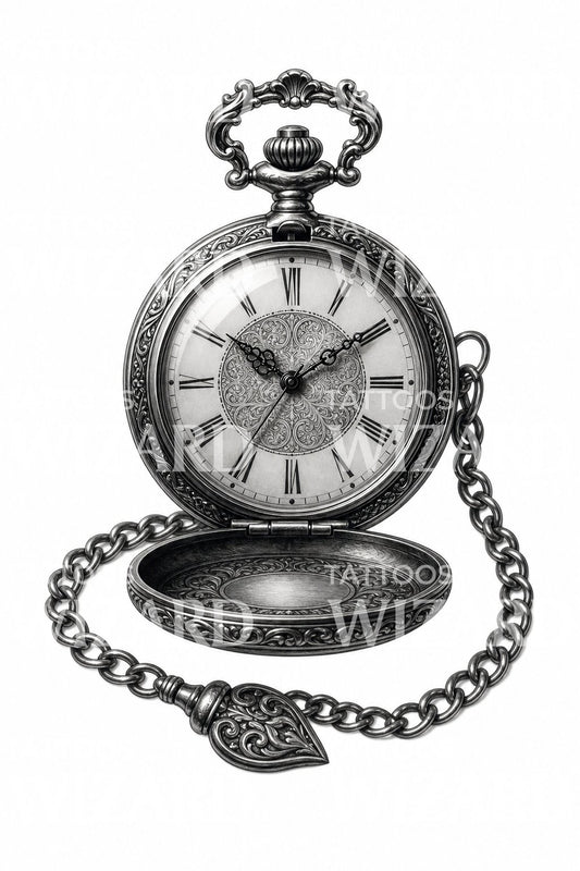 Antique Pocket Watch Tattoo Design
