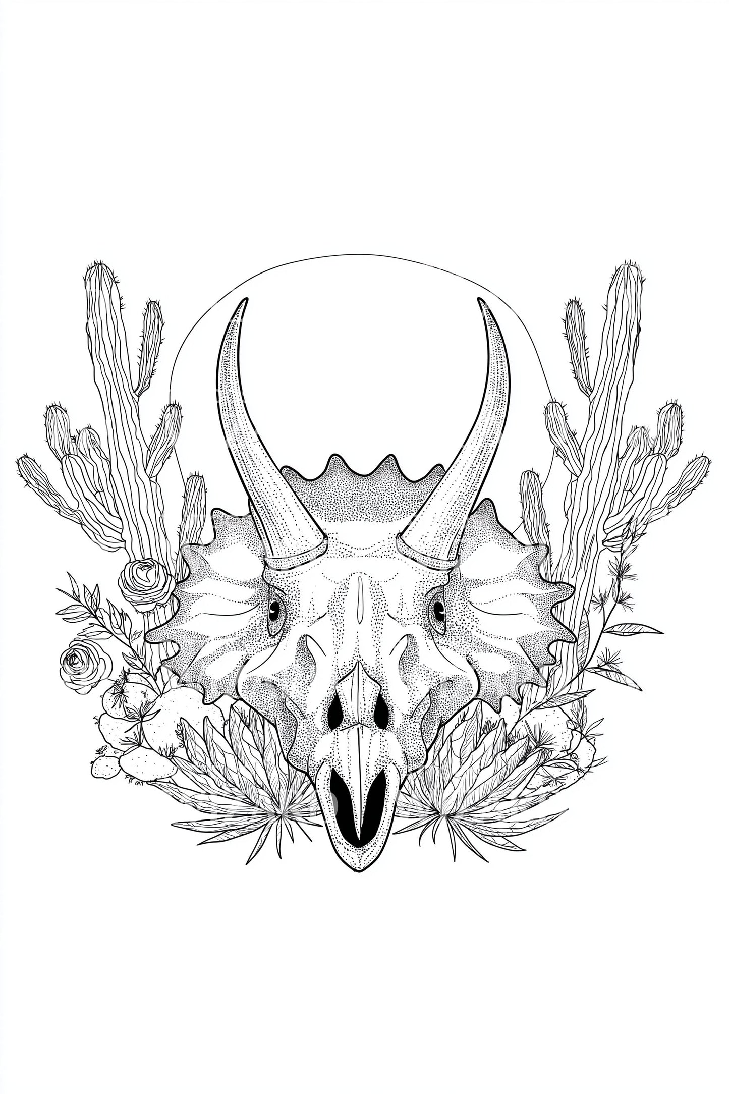 Antler Skull Botanical Tattoo Design
