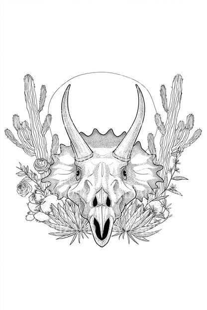Antler Skull Botanical Tattoo Design