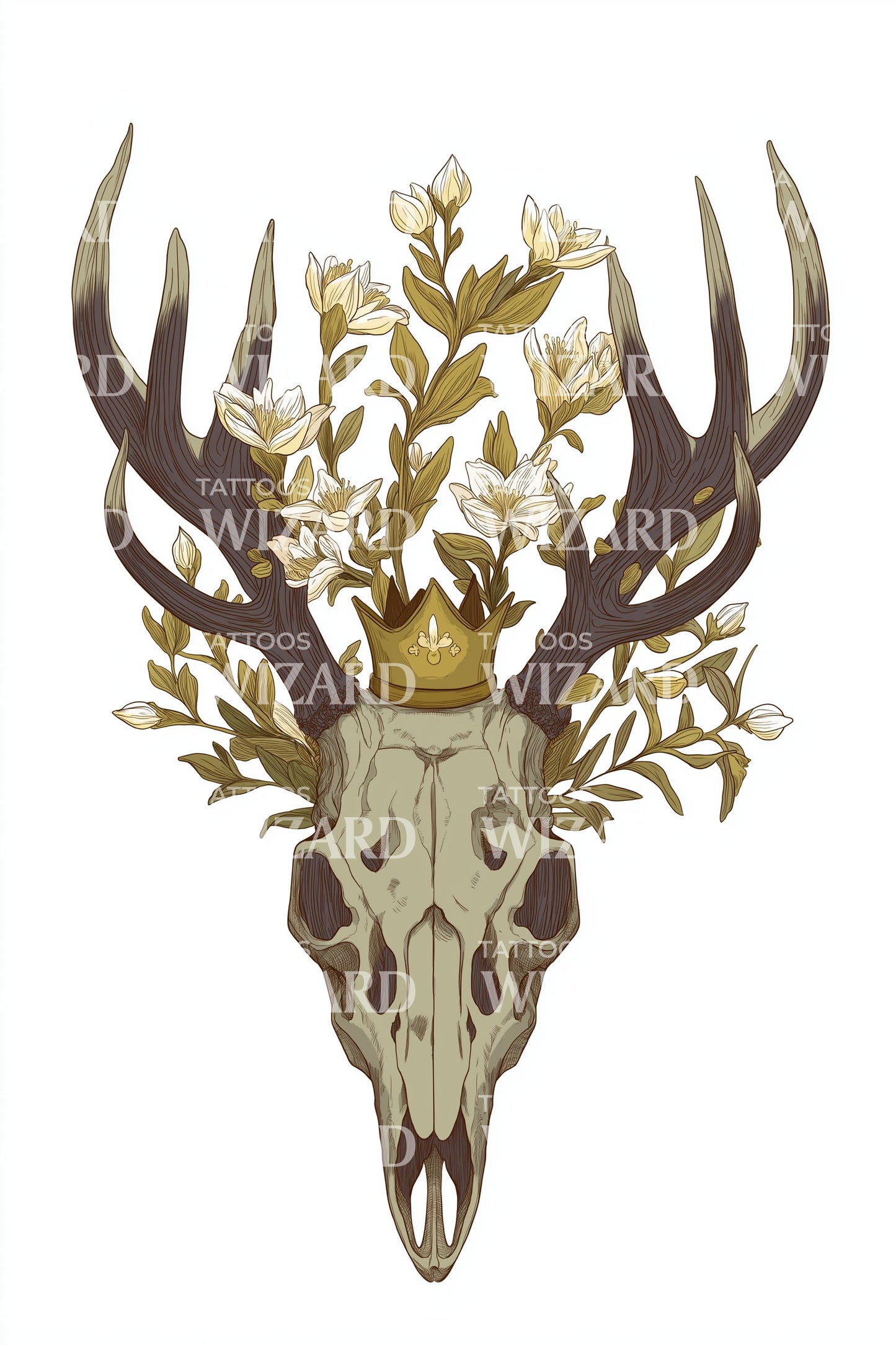 Antlered Deer Skull Tattoo Design