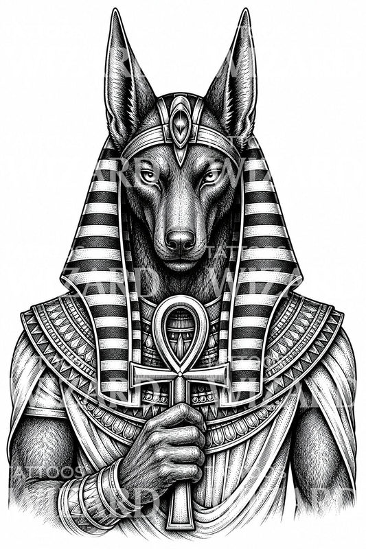 Ilustrasi Tato Dewa Mesir Anubis