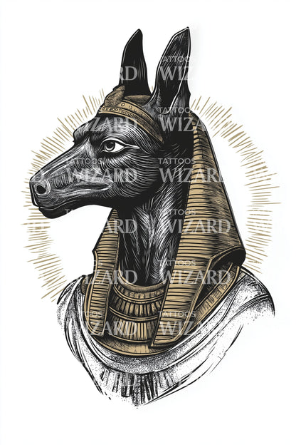 Anubis Jackal Deity Tattoo Illustration
