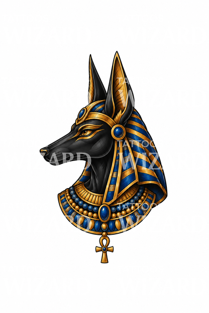 Anubis Jackal Head with Gold Collar Tattoo Design