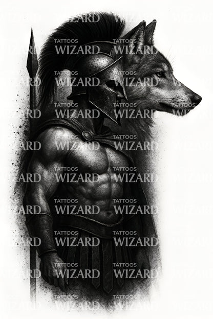 Diseño de tatuaje de guerrero espartano Anubis
