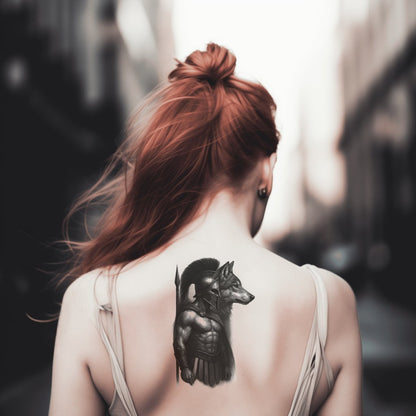 Diseño de tatuaje de guerrero espartano Anubis
