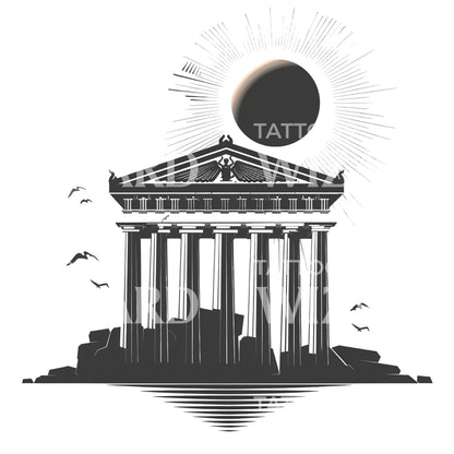 Ancient Mythology Temple Tattoo Design