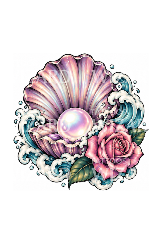 Aphrodite Pearl Shell with Rose Tattoo Design