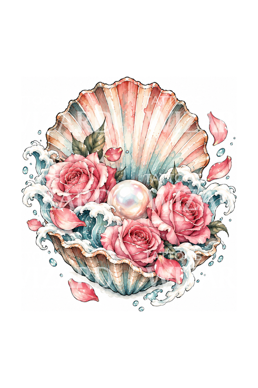Aphrodite Scallop Shell with Roses Tattoo Design