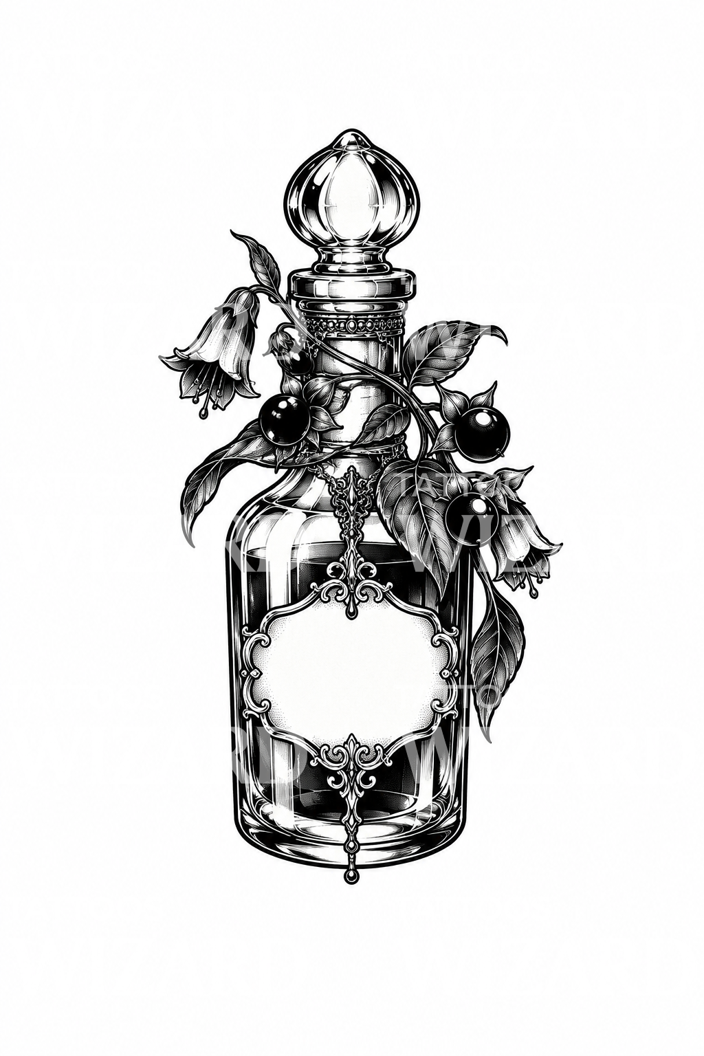 Tatuering av apoteksflaska med belladonna