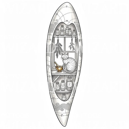 Apothecary Cat Window Tattoo Design