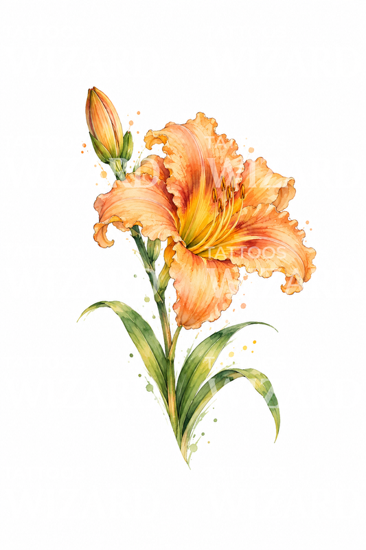 Apricot Daylily Watercolor Tattoo Design