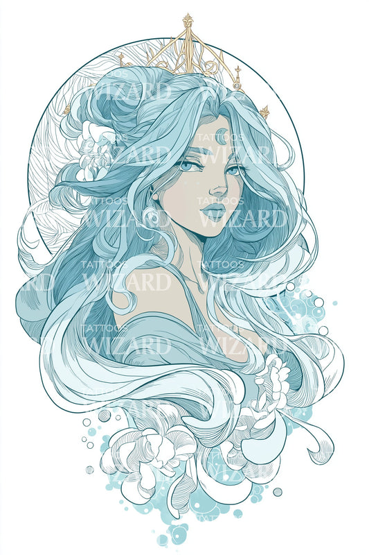 Aqua Tidal Goddess Tattoo Design