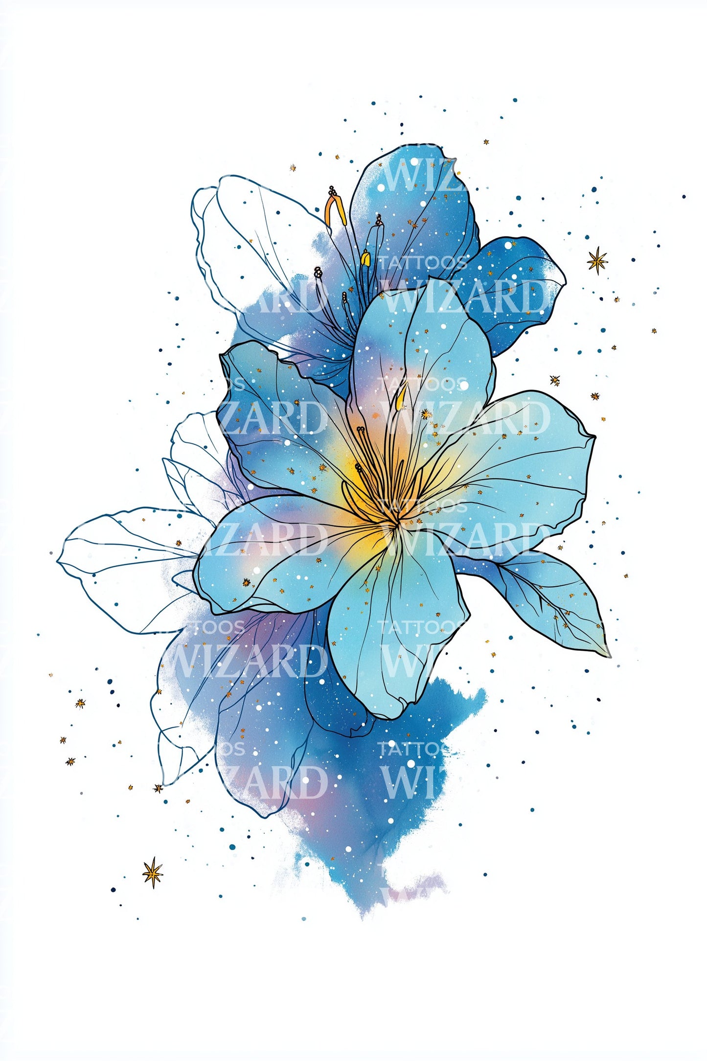 Aquamarine Flower Shine Tattoo Design