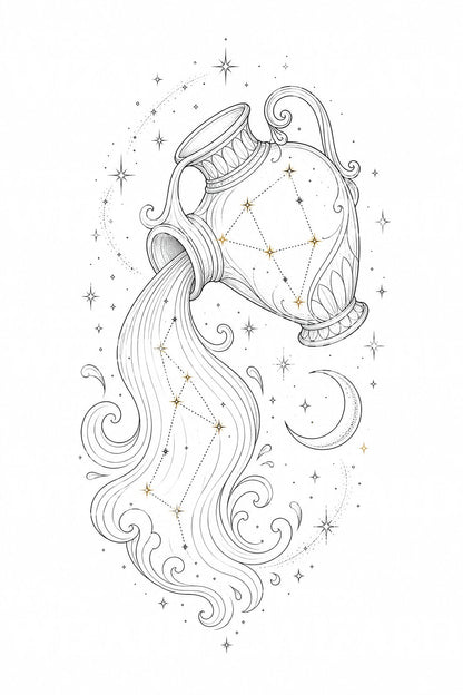 Aquarius Constellation Fine Line Tattoo Design
