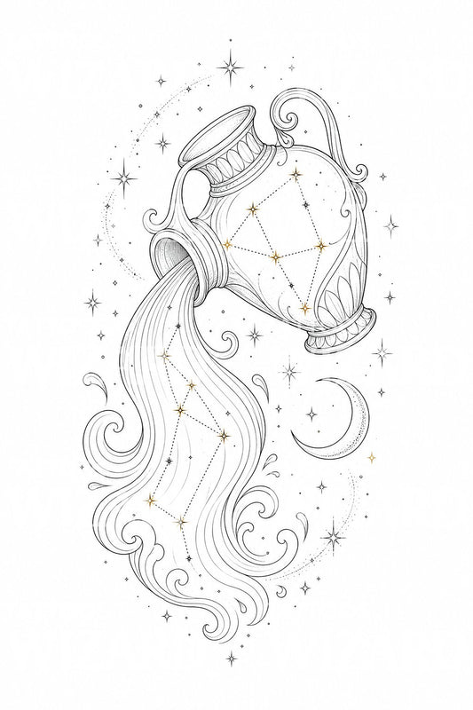 Aquarius Constellation Fine Line Tattoo Design