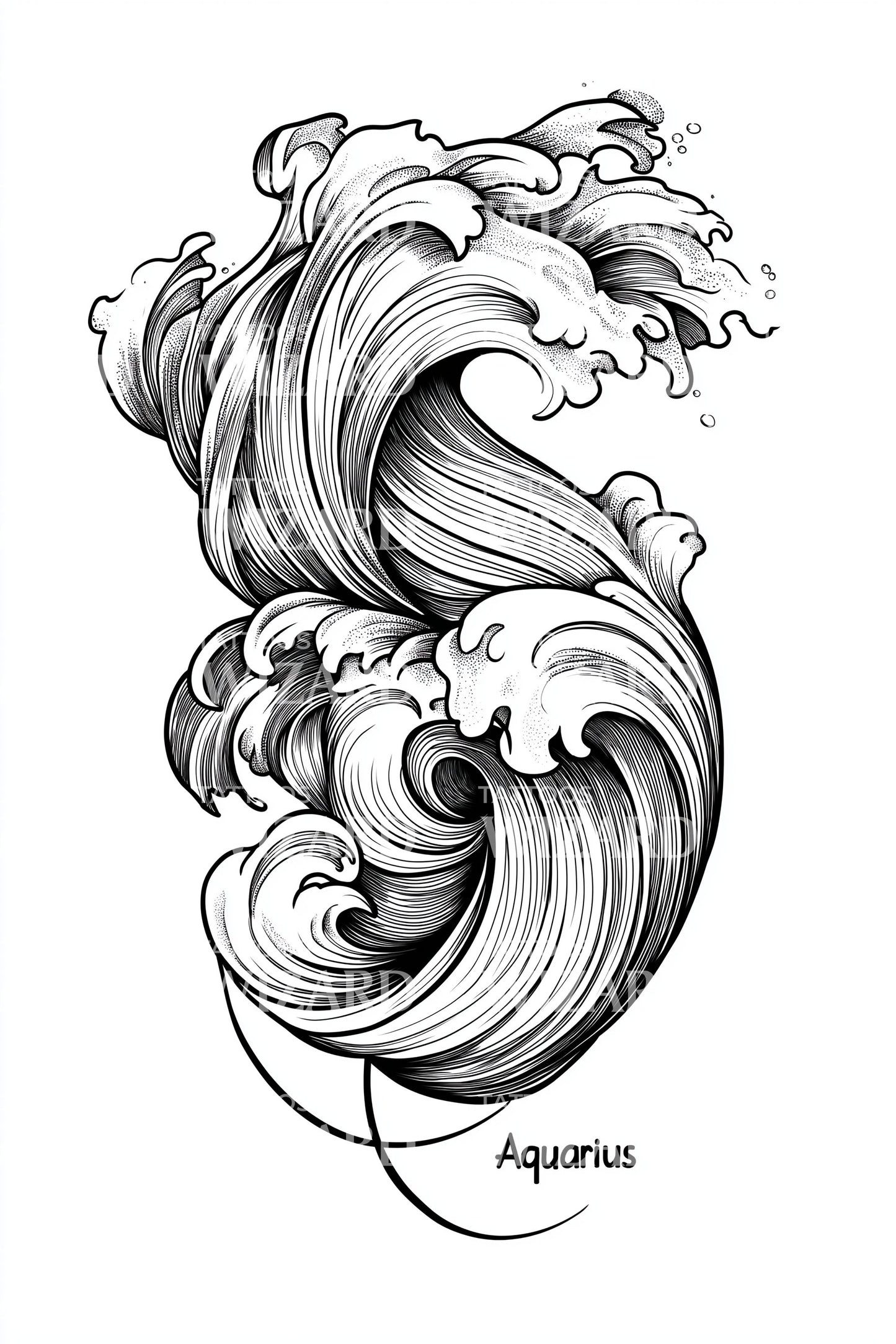 Aquarius Rising Wave Tattoo Illustration