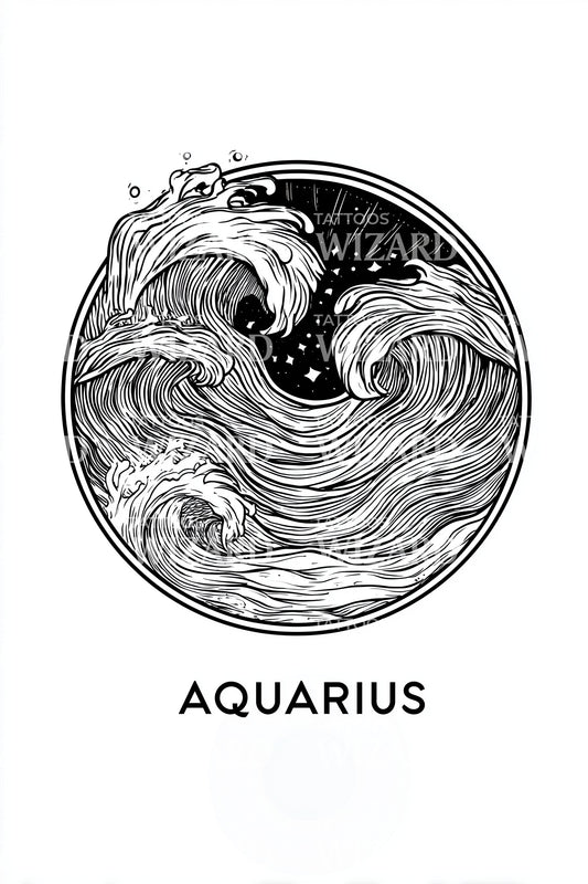 Aquarius Spiral Wave Tattoo Illustration