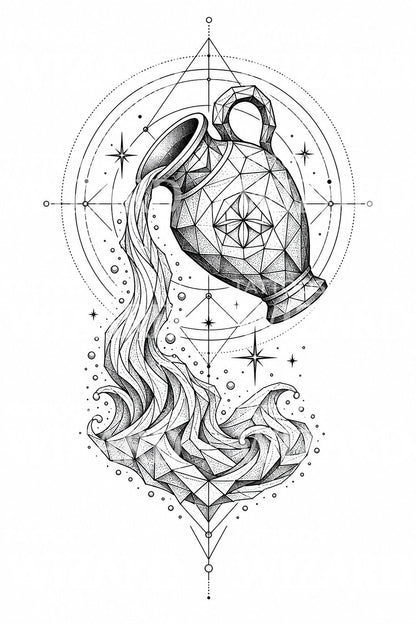 水瓶座持水者星座纹身设计