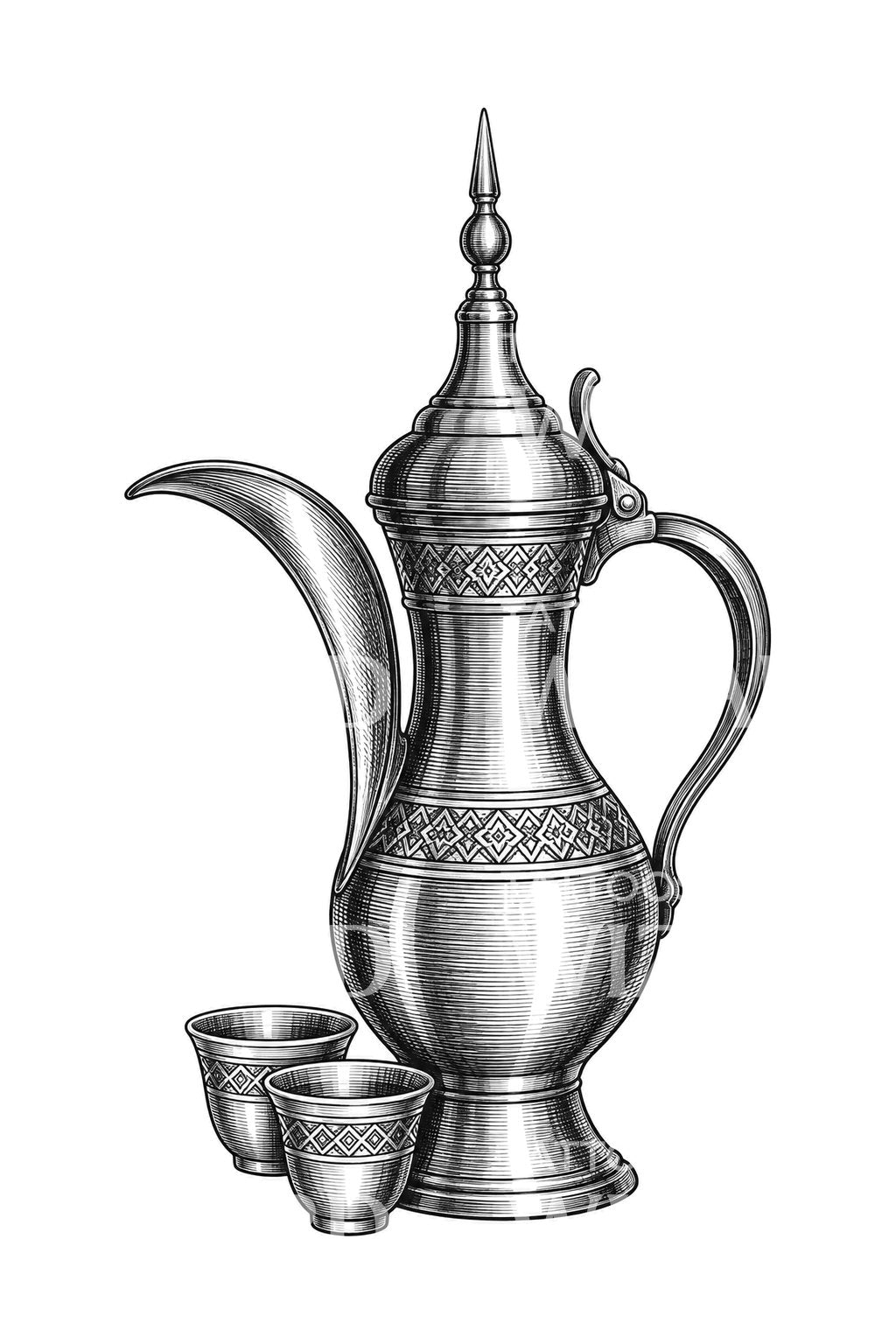 阿拉伯达拉咖啡壶纹身插画