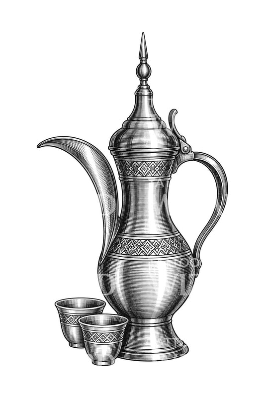 阿拉伯达拉咖啡壶纹身插画