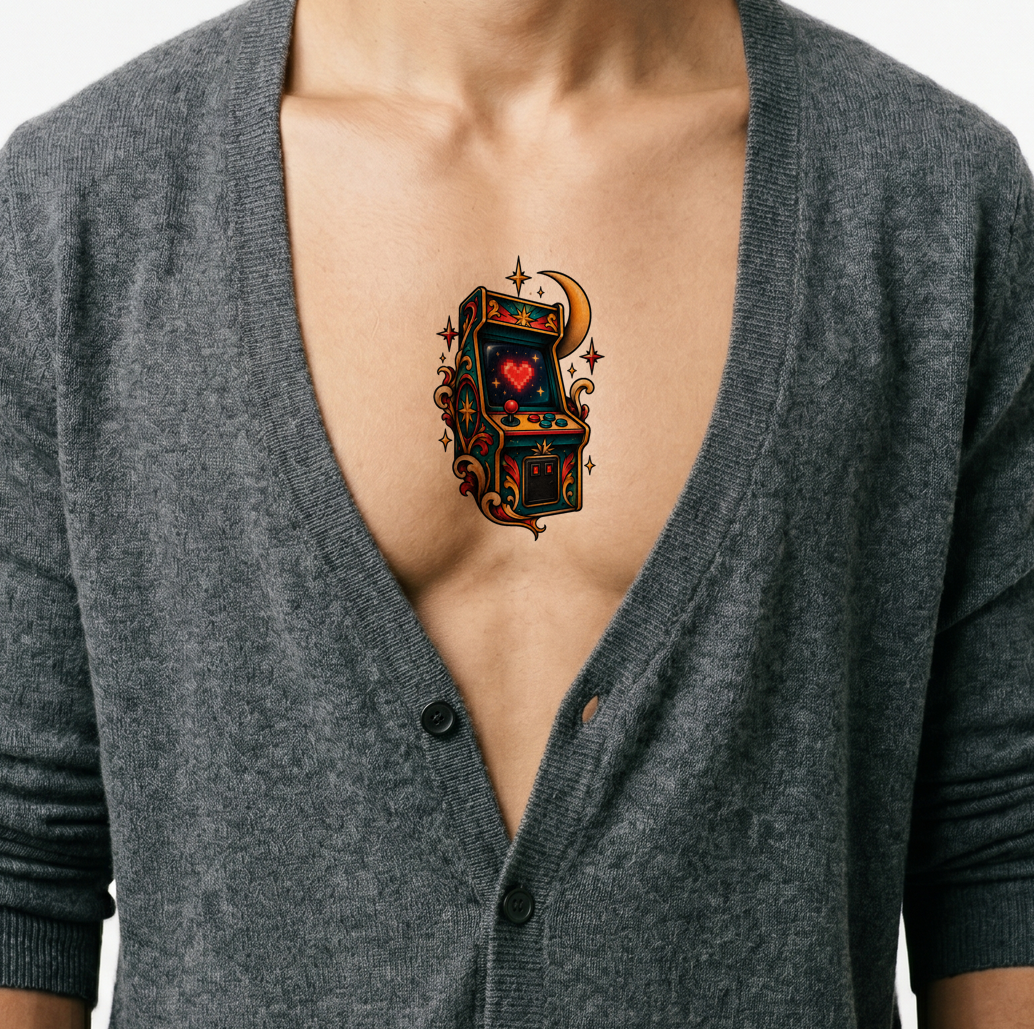 Retro Arcade Cabinet Pixel Heart Tattoo Design – Tattoos Wizard Designs