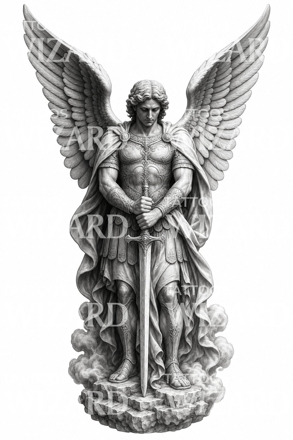 Archangel Michael Statue Tattoo Design