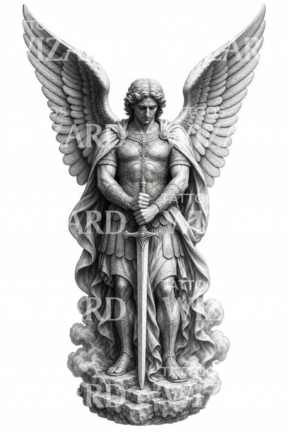 Archangel Michael Statue Tattoo Design