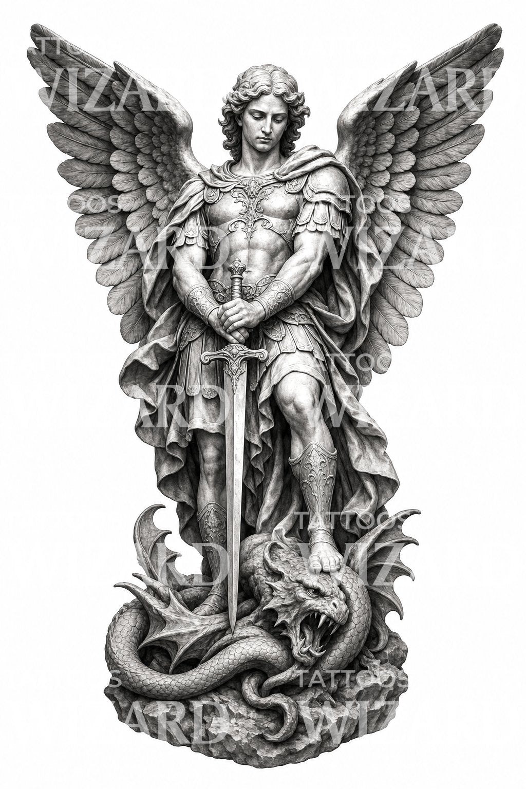 Projekt tatuażu z figurą Archanioła Michała
