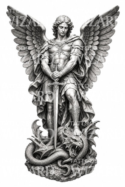 Projekt tatuażu z figurą Archanioła Michała