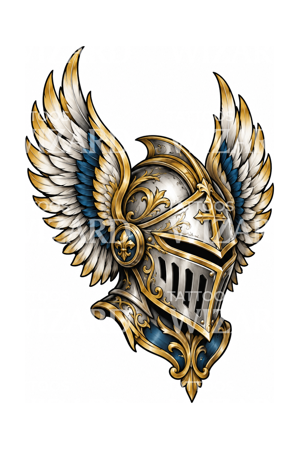 Desain Tato Helm Bersayap Malaikat Agung Mikhael Neotradisional
